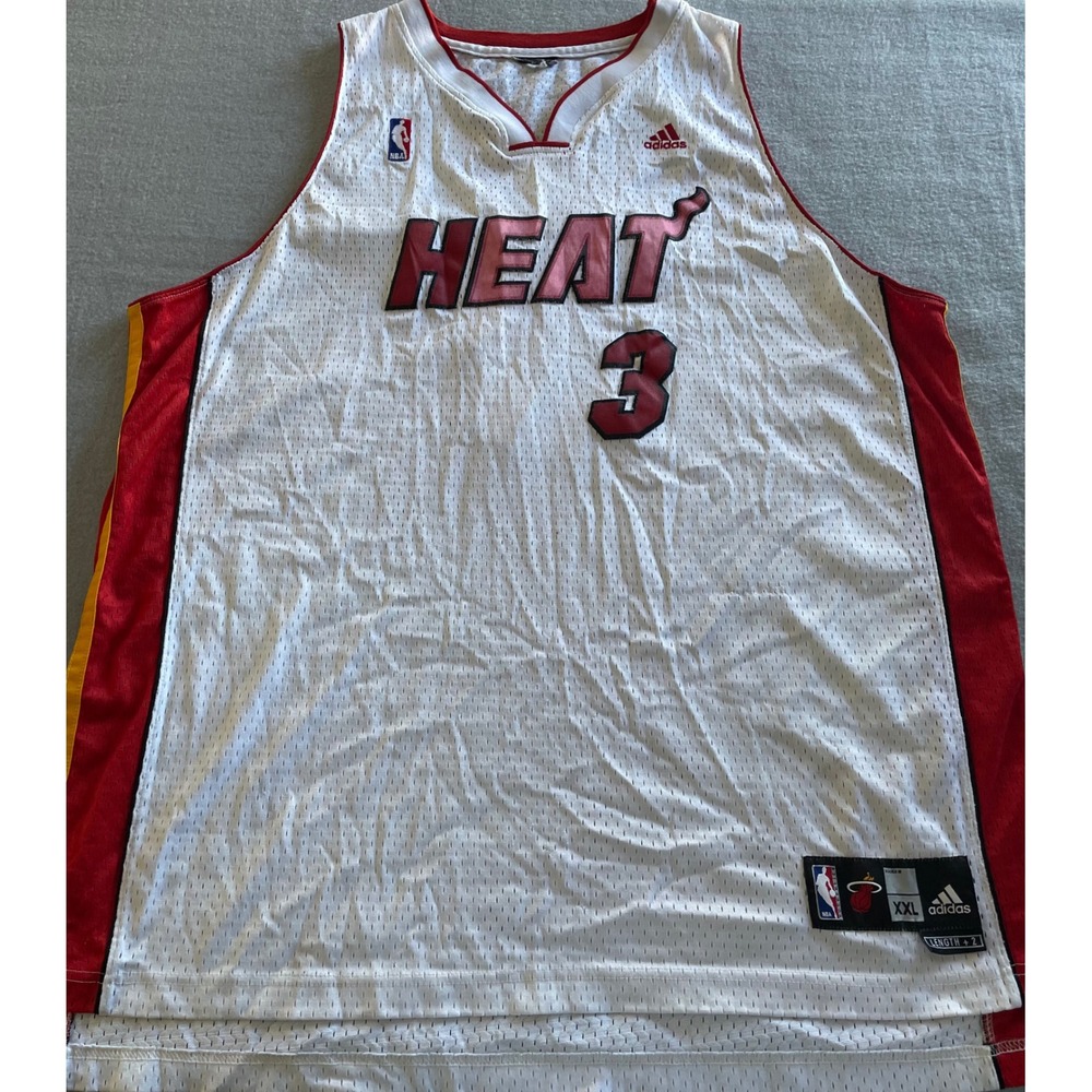 Adidas NBA Miami Heat Dwyane Wade 3 Jersey White Mesh XXL +2 Length Mens **READ*